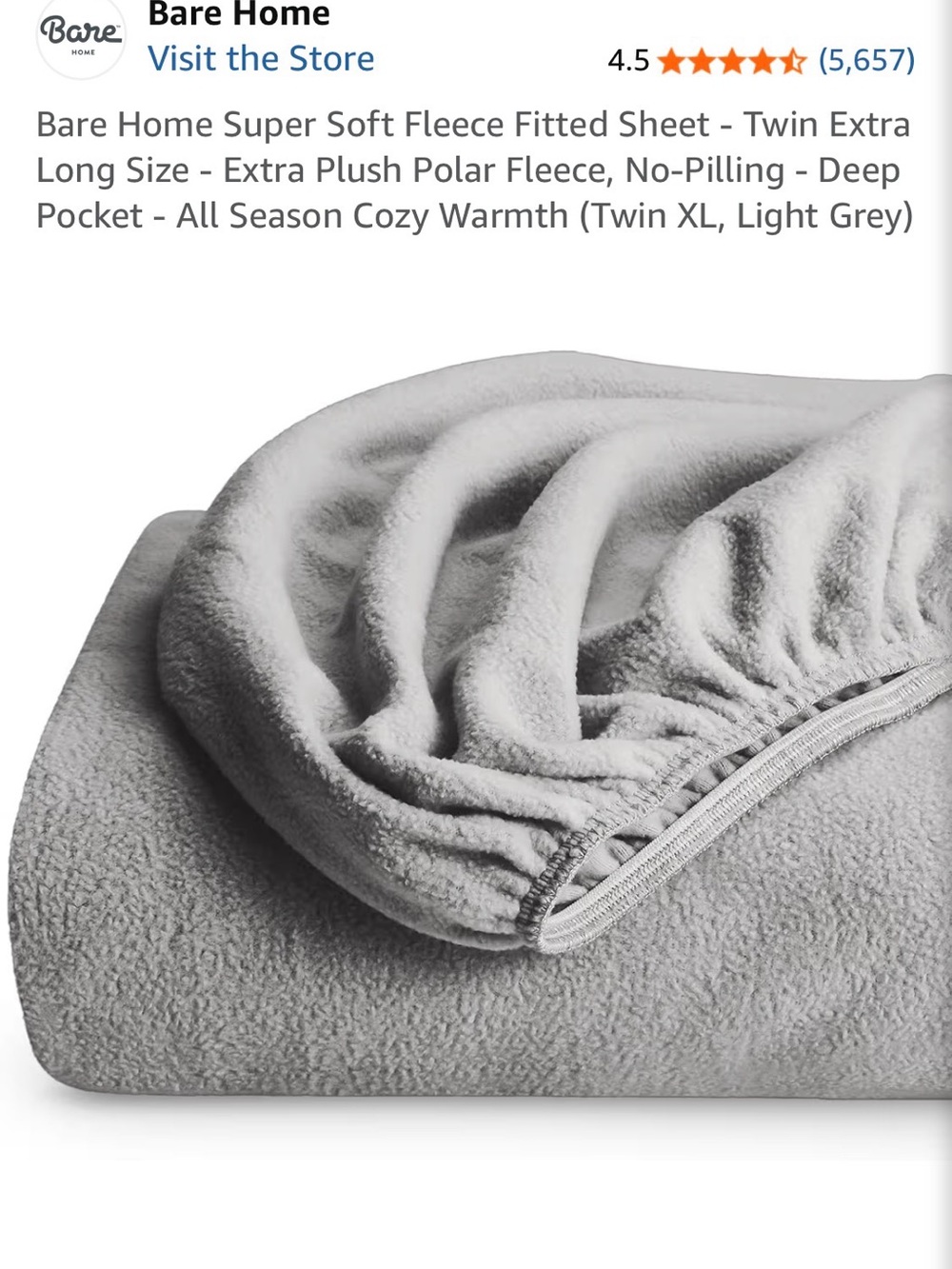 Light Gray Plush Fleece Fitted Sheet - Super Soft Deep Pocket
